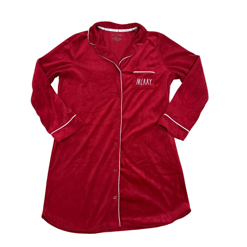 Rae Dunn Red Fleece Merry Christmas Nightshirt Sleepshirt Size‎ M